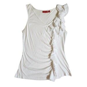 ELLE white ruffle detail curved v neck tank top Sz M